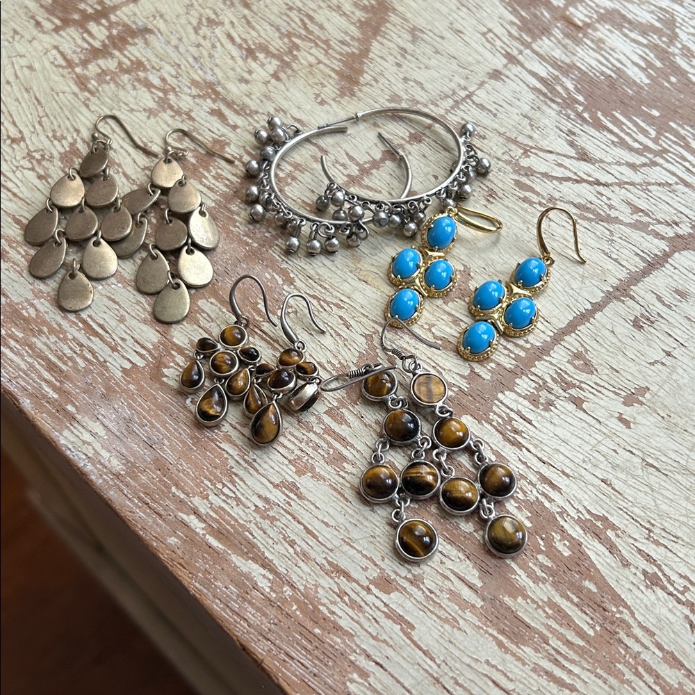 Boho Chandelier Earrings Silver Gold 5 Pair Lot